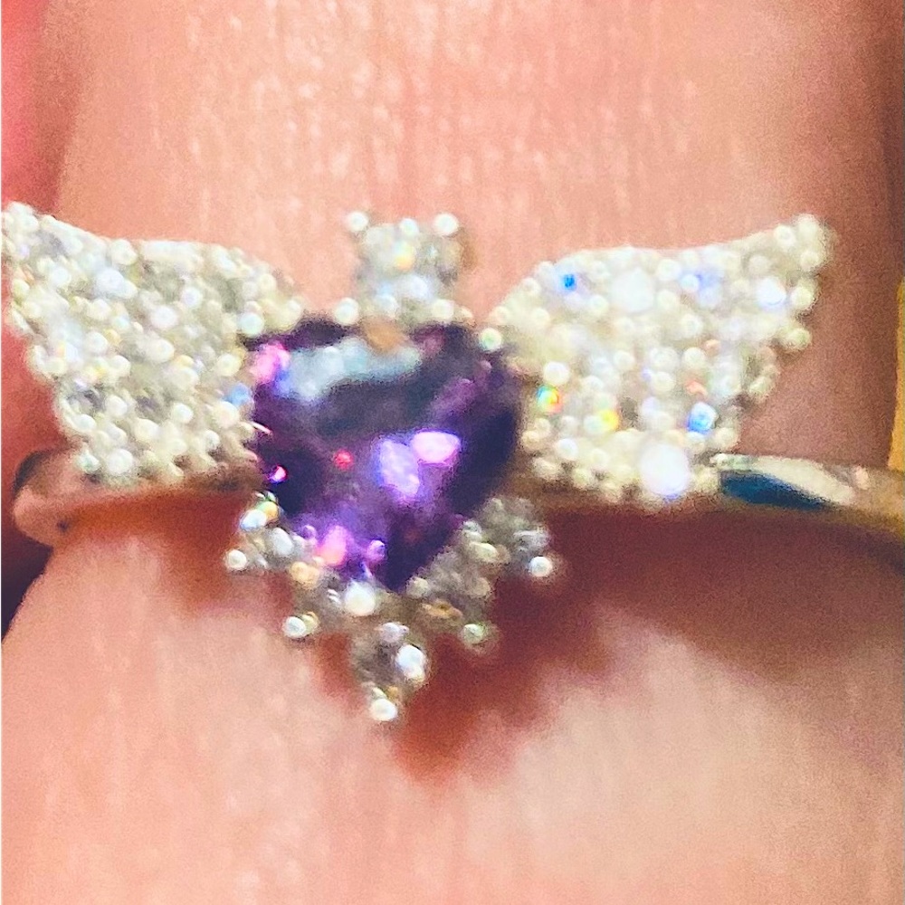 100% REAL STERLING SILVER (925 marked) W/Plum colored 2mm Cubic Zirconia 7 1/2